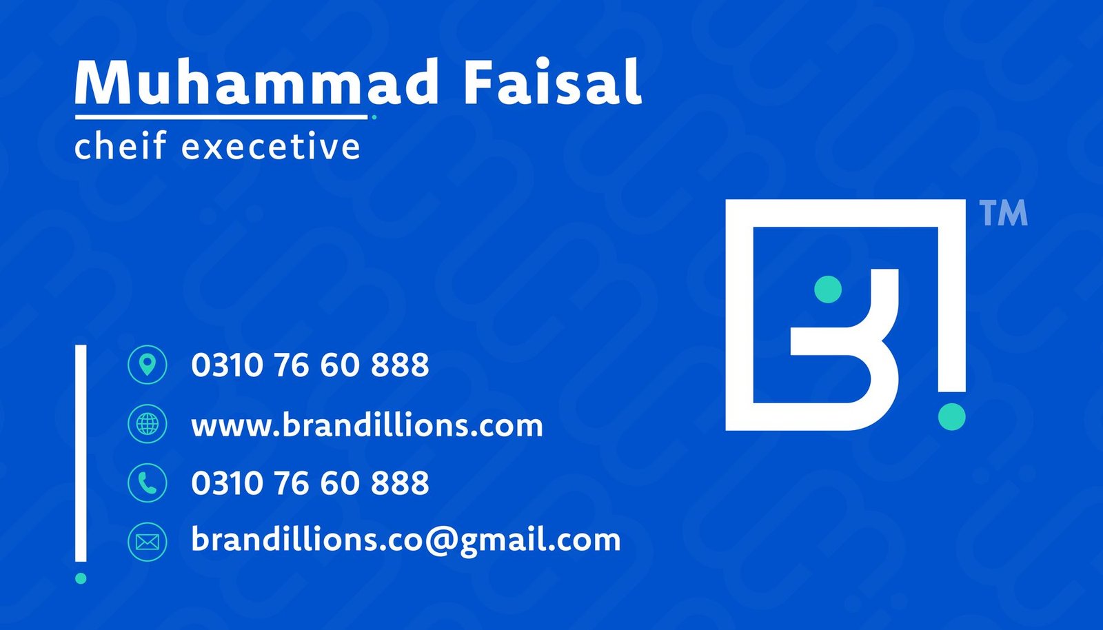 Brandillions business card design for Muhammad Faisal, Chief Executive