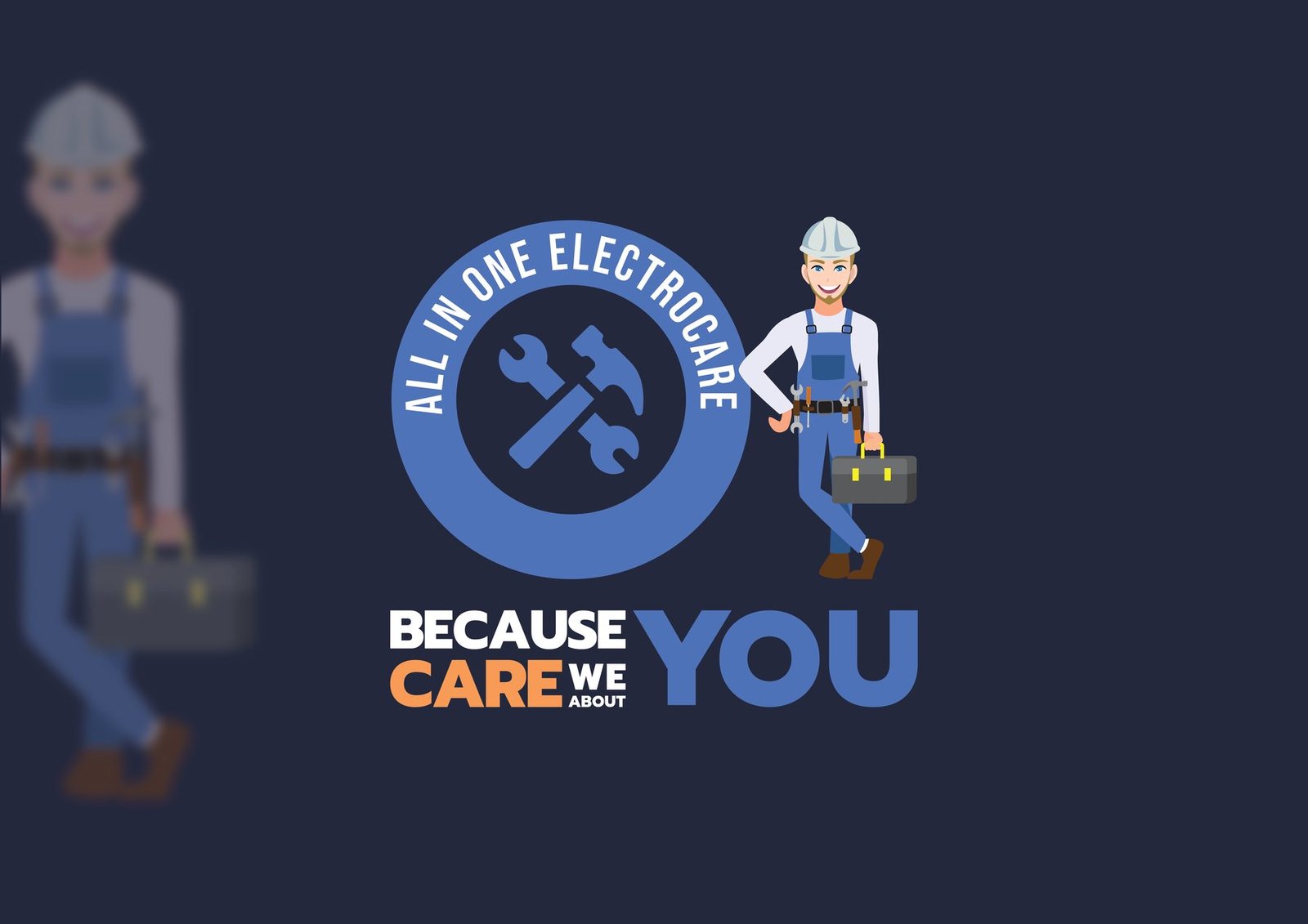 All In One Electrocare logo with technician mascot illustration