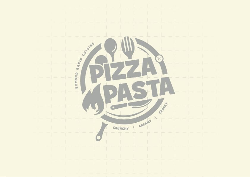 Pizza Pasta monochrome logo on construction grid